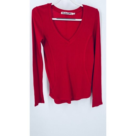 Michael Stars Waffle Knit T Shirt  Long Sleeve V Neck Reverse Seam - Picture 1 of 16
